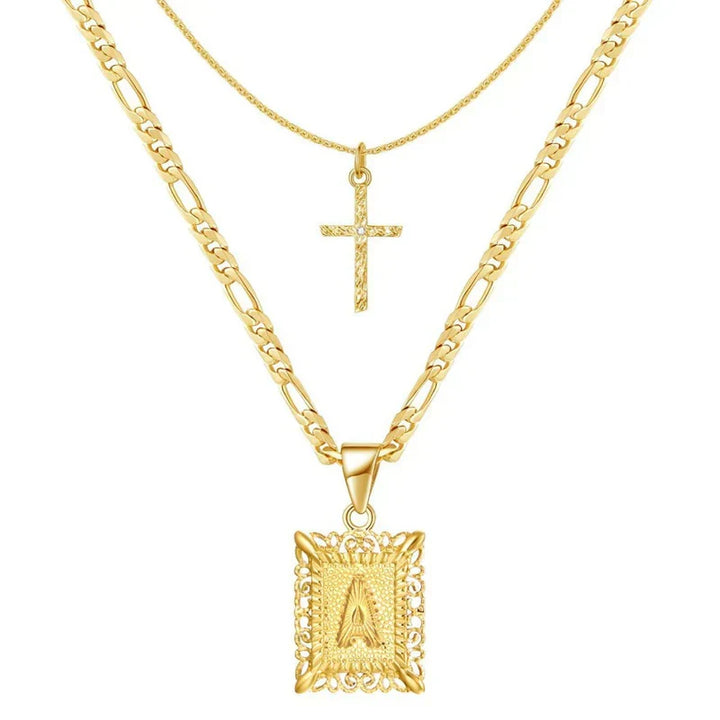 Cross Initial Necklace Set