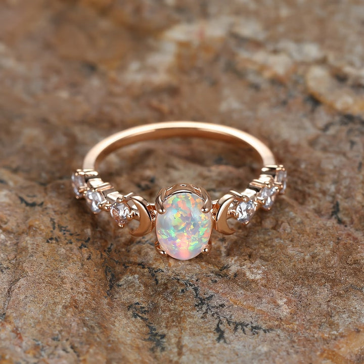 Opal Crescent Moon Ring