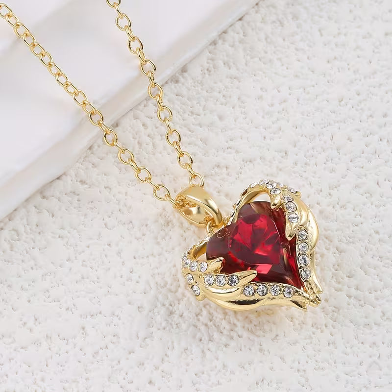 Angel Embrace Ruby Heart Necklace
