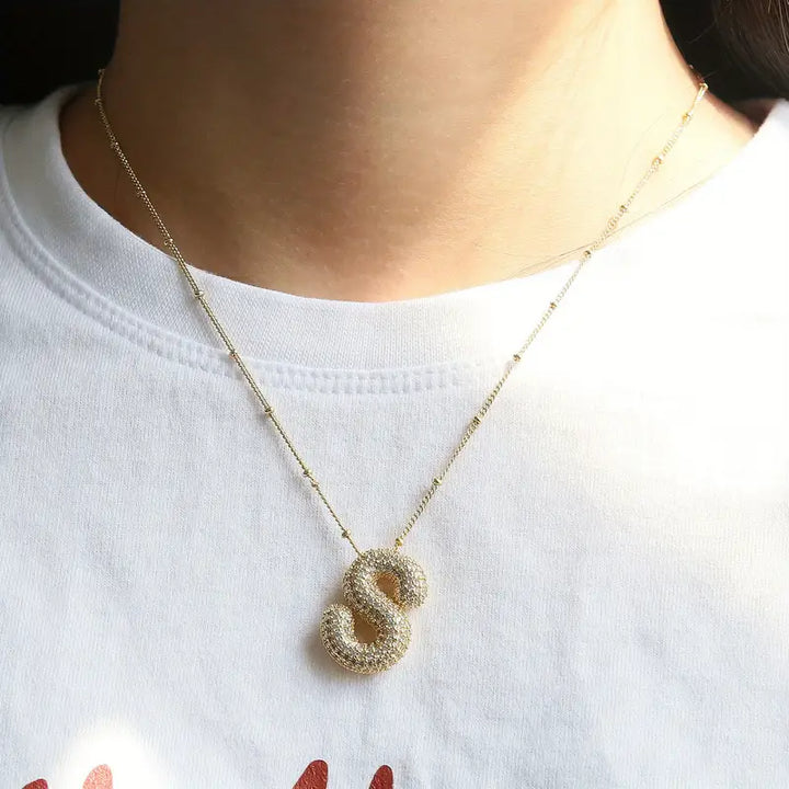 Bubble letter initial necklace set