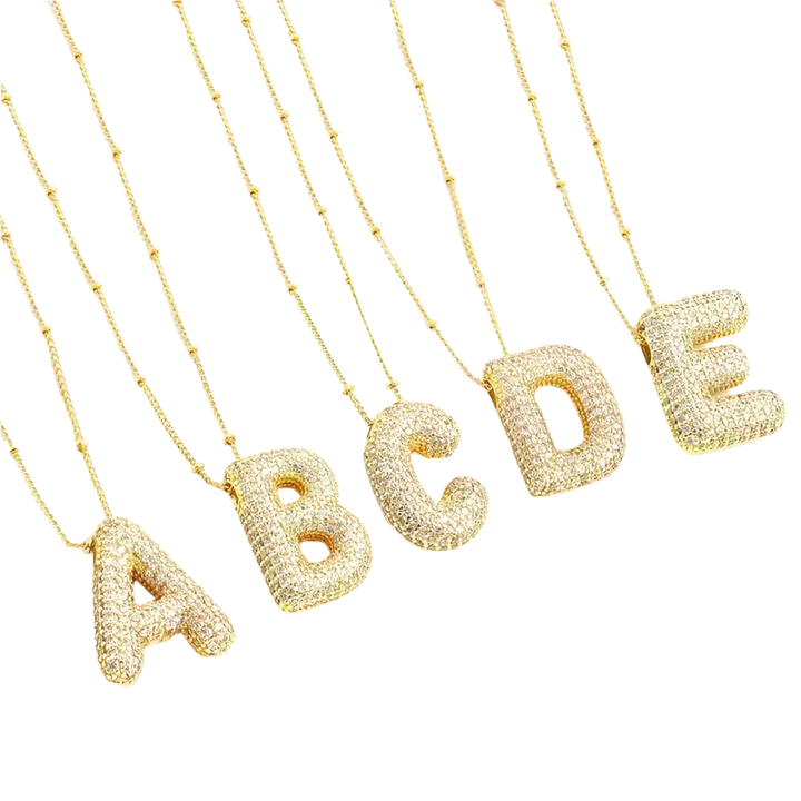 Bubble letter initial necklace set