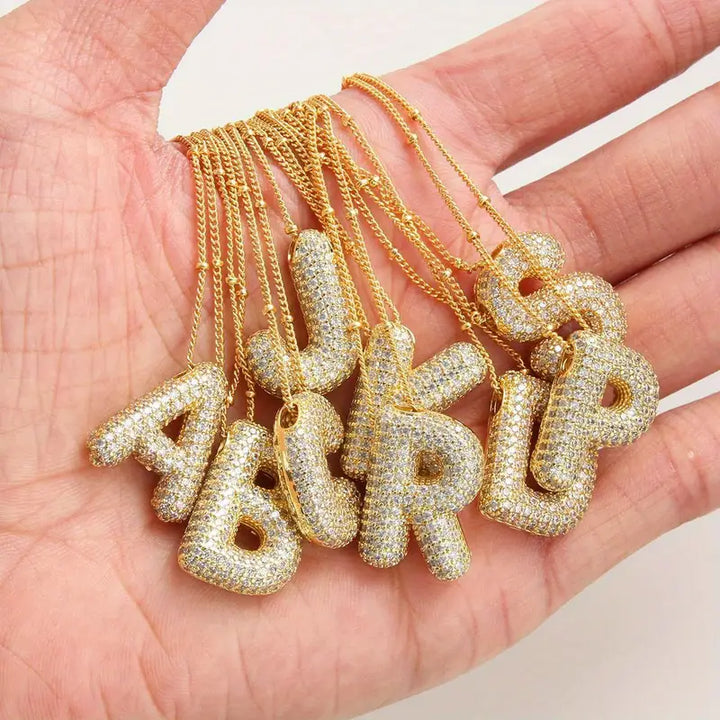 Bubble letter initial necklace set
