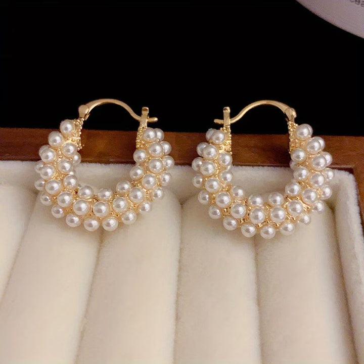 Layered Pearl Hoop Earrings