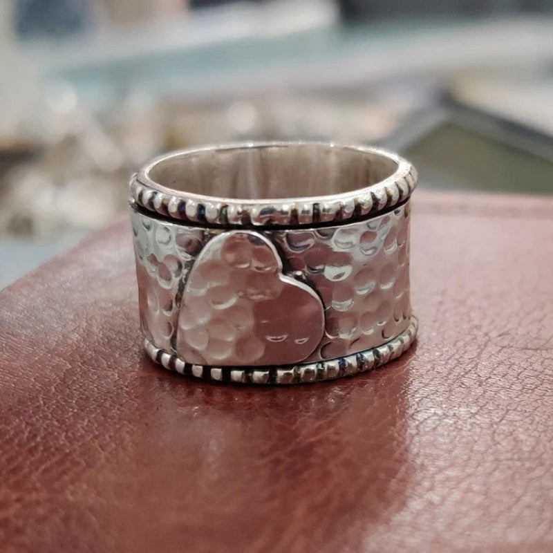Vintage Wide Band Heart Spinner Ring