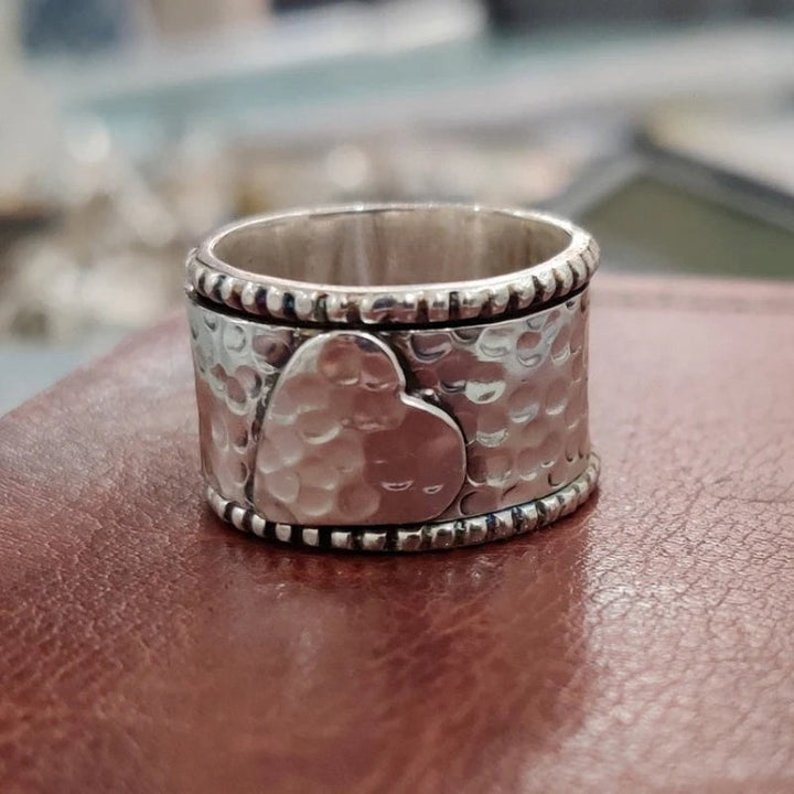 Vintage Wide Band Heart Spinner Ring