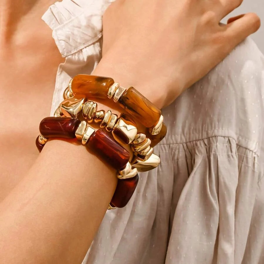 Bohemian Retro Geometric Thick Acrylic Beaded Bracelet
