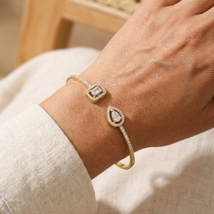 Two-Stone Gold-Tone Open Bangle