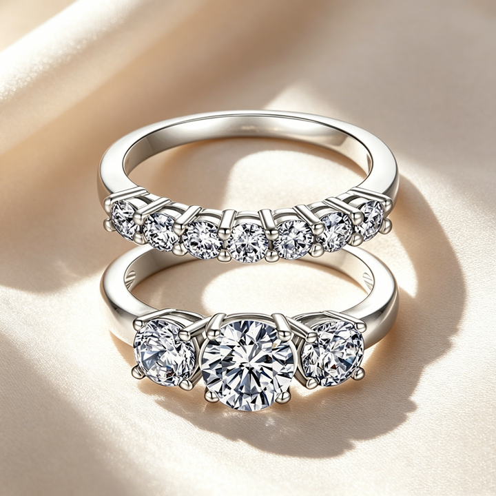 Three-Stone & Half Eternity Crystal Ring