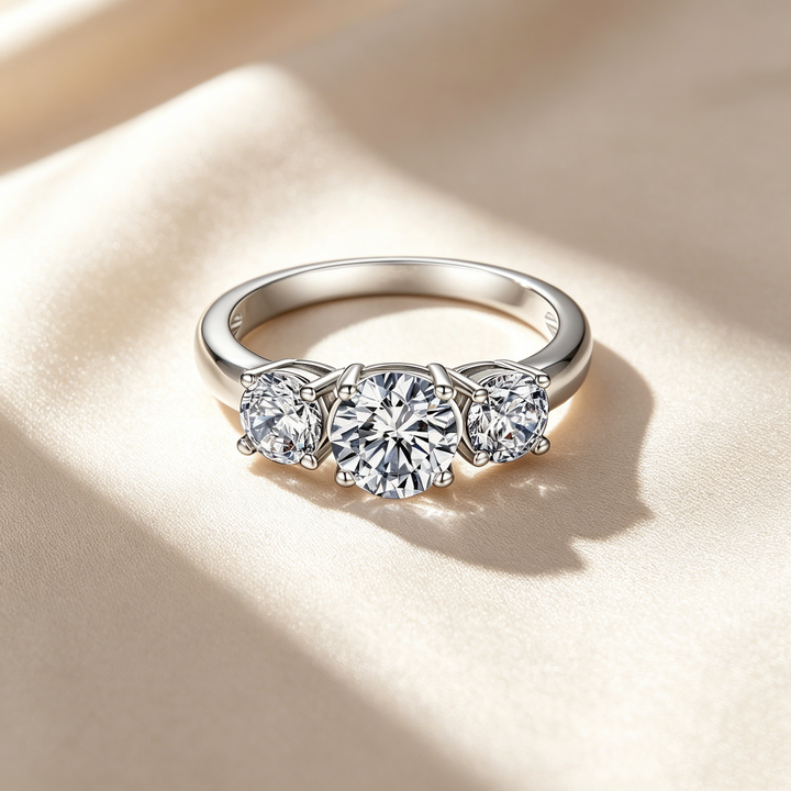 Three-Stone & Half Eternity Crystal Ring