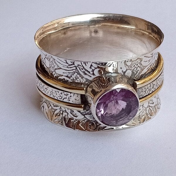Bohemian Amethyst Crystal Meditation Band Ring
