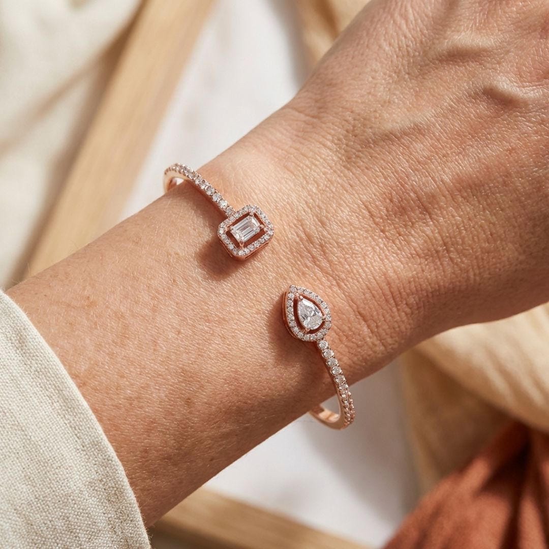 Two-Stone Gold-Tone Open Bangle