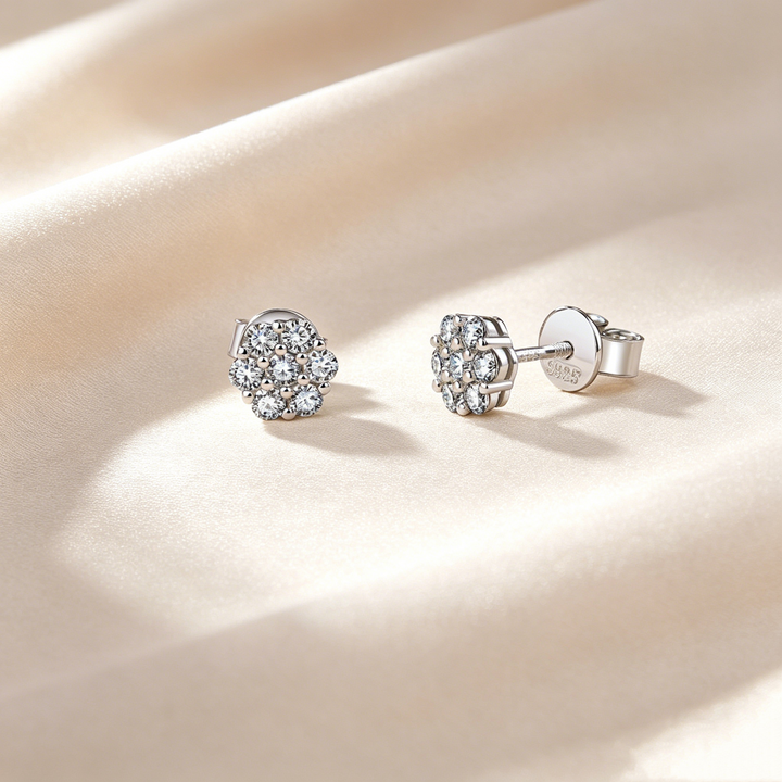 Crystal Cluster Flower Stud Earrings