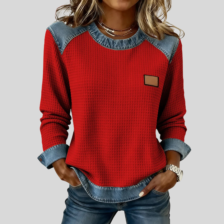 Roxane | Waffle Knit Patchwork Sweatshirt
