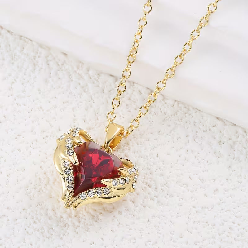 Angel Embrace Ruby Heart Necklace