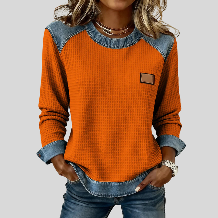 Roxane | Waffle Knit Patchwork Sweatshirt