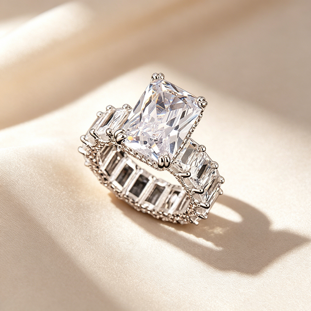 Emerald Cut Full Pavé Crystal Ring