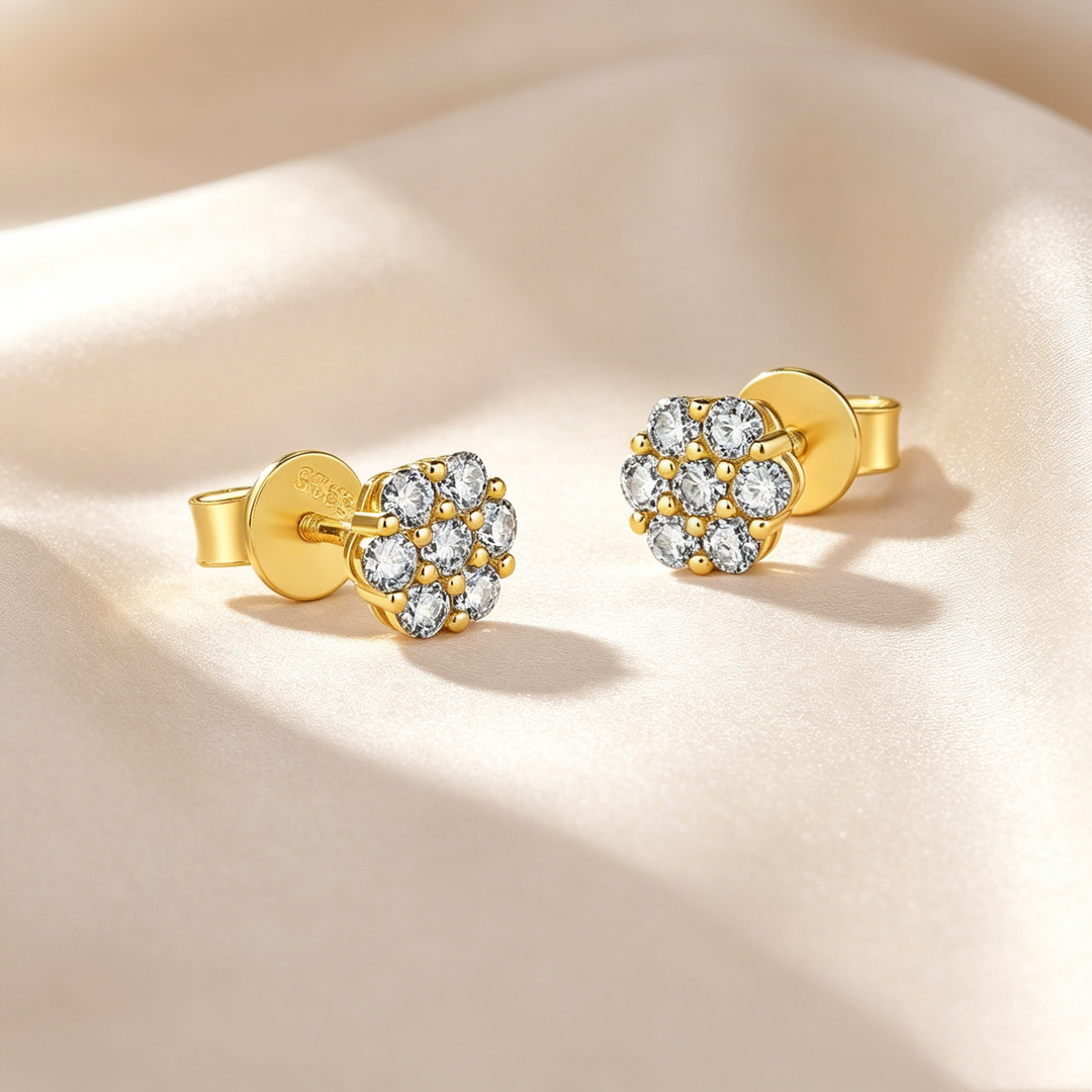Crystal Cluster Flower Stud Earrings