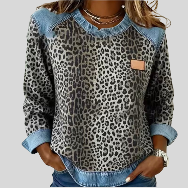 Fabienne | Leopard Print Denim Collar Jumper