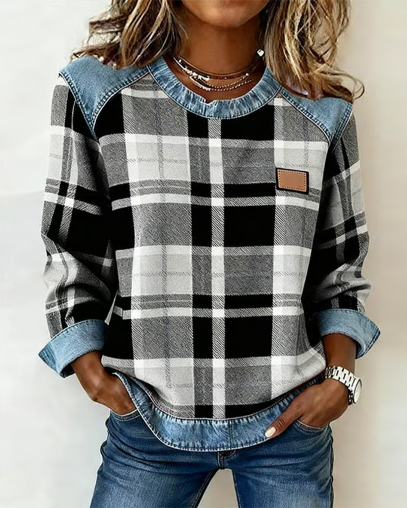 Fabienne | Modern Checked Patchwork Sweatshirt