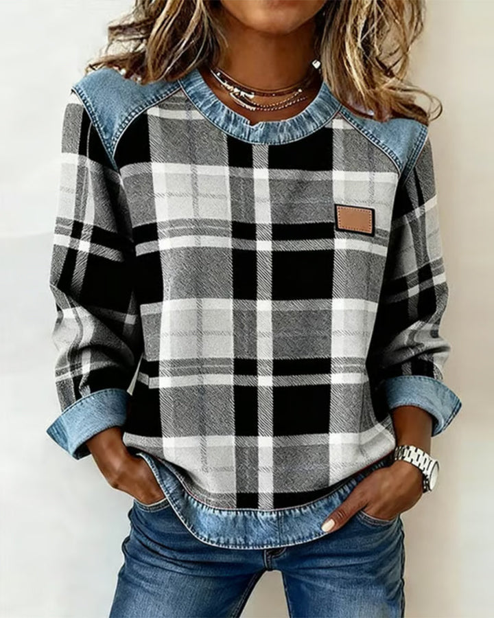 Fabienne | Modern Checked Patchwork Sweatshirt