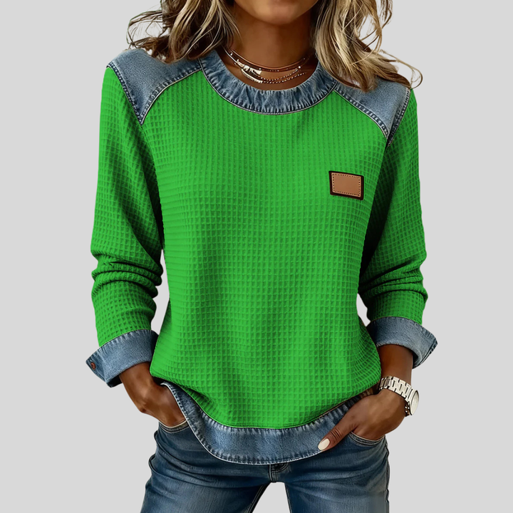 Roxane | Waffle Knit Patchwork Sweatshirt