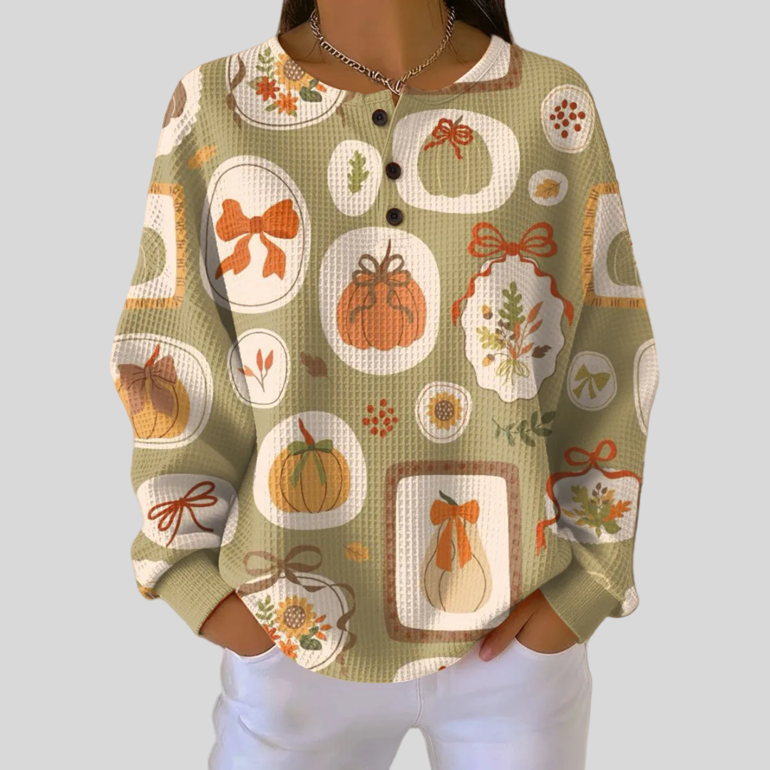 Josiane | Bow and Pumpkin Waffle Knit Jumper