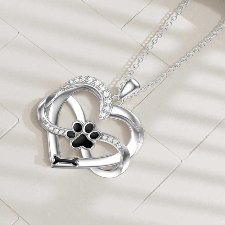 Infinity Heart & Paw Necklace in 925 Sterling Silver with Zirconia