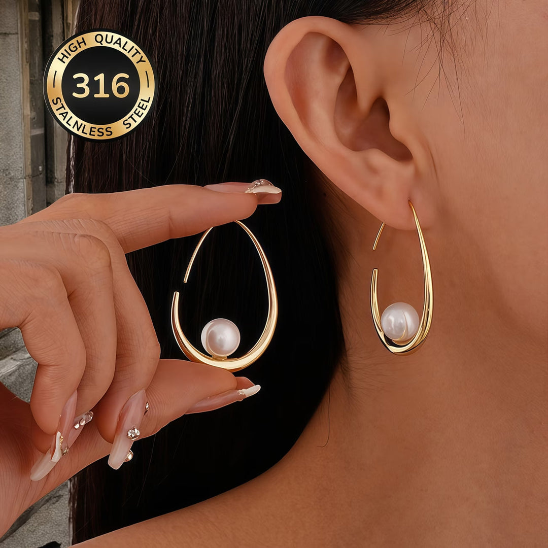 Crescent Pearl Hoop Earrings