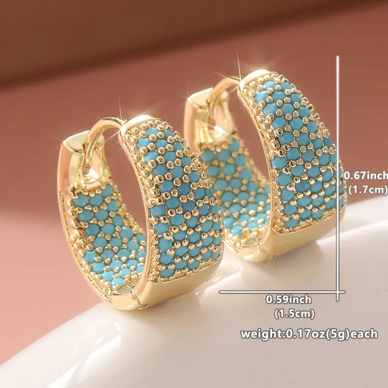 Golden-Tone Turquoise Beaded Hoop Earrings