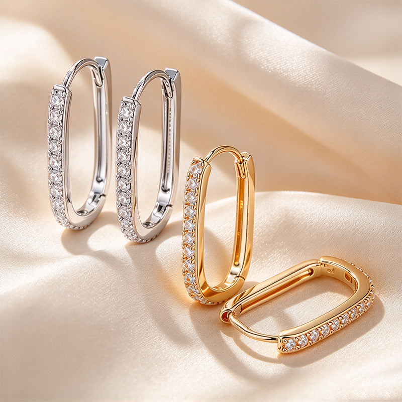 U-Shaped Pavé Hoop Earrings