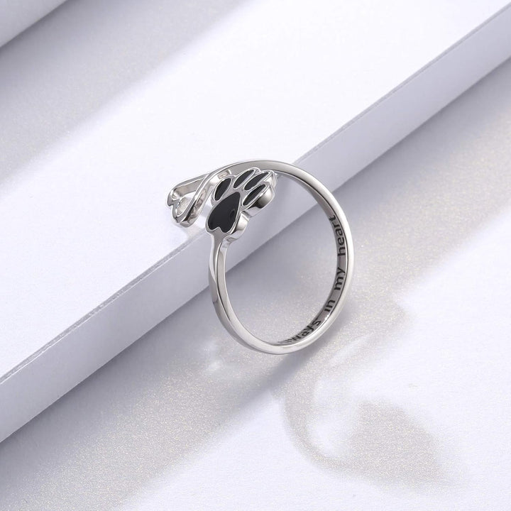 Handcrafted Paw & Heart Ring – Adjustable 925 Sterling Silver