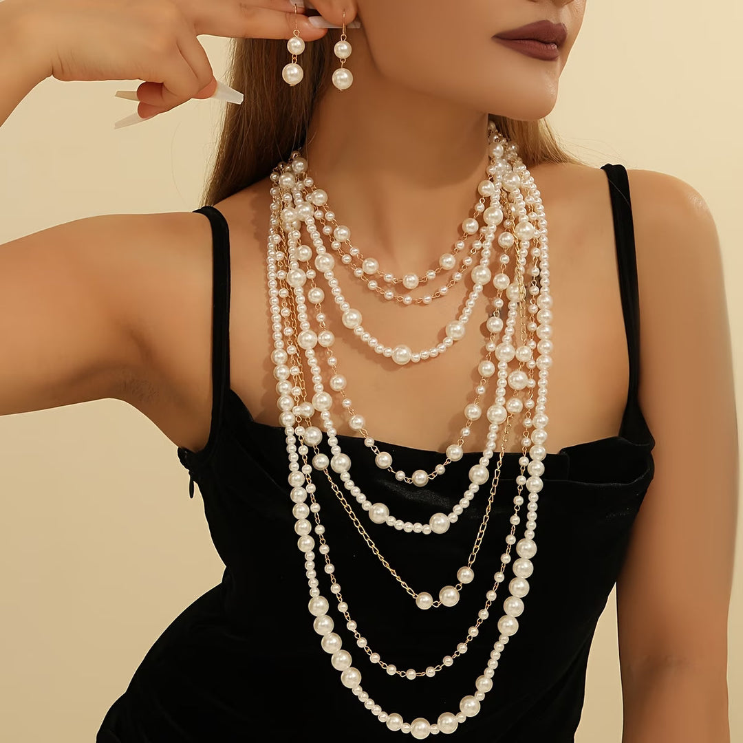 Boho Multi-Layered Pearl Statement Set