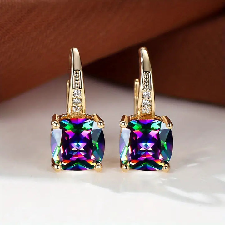 123 Mystic Sapphire Stone Hoop Earrings