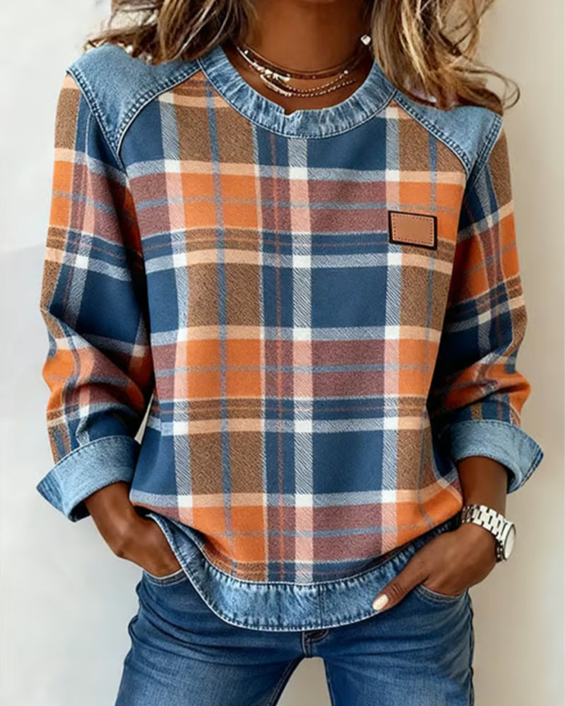 Fabienne | Modern Checked Patchwork Sweatshirt