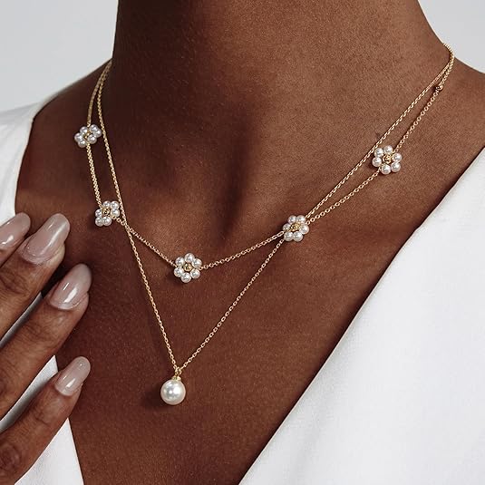 Floral Pearl Layered Necklace
