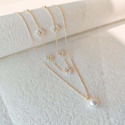 Floral Pearl Layered Necklace