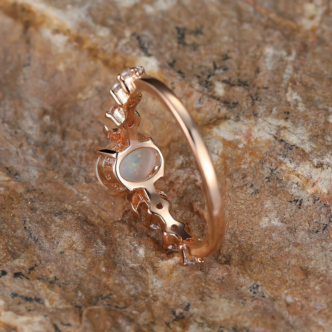 Opal Crescent Moon Ring
