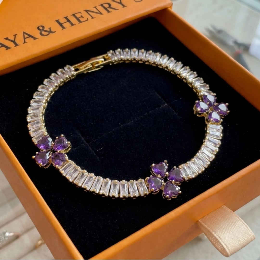 Amethyst Clover Heart Bracelet | Gold