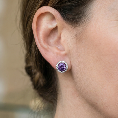 Amethyst Round Pave Studs