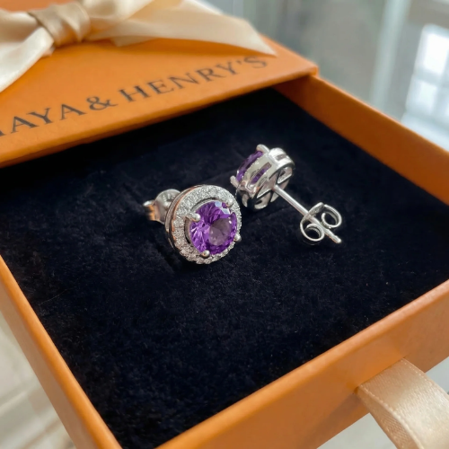 Amethyst Round Pave Studs