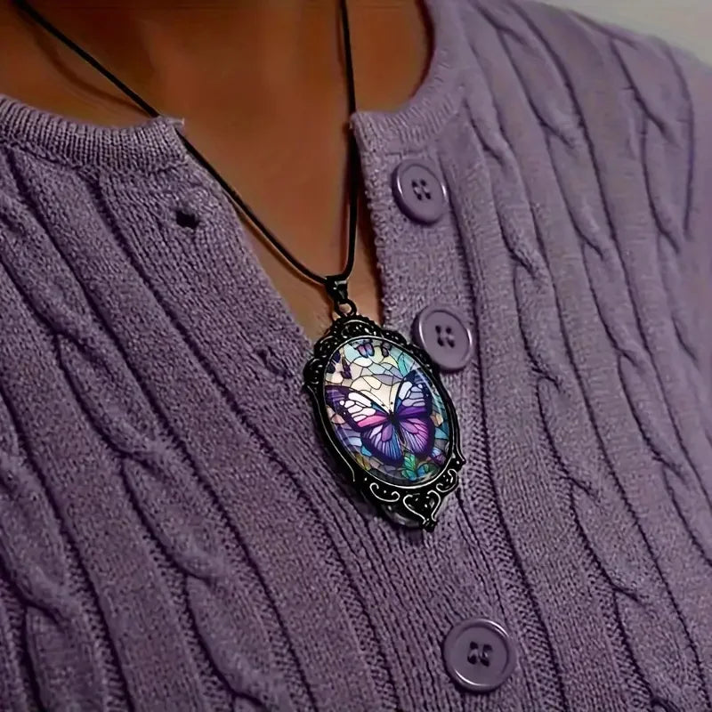 Luminous Butterfly Cameo Necklace