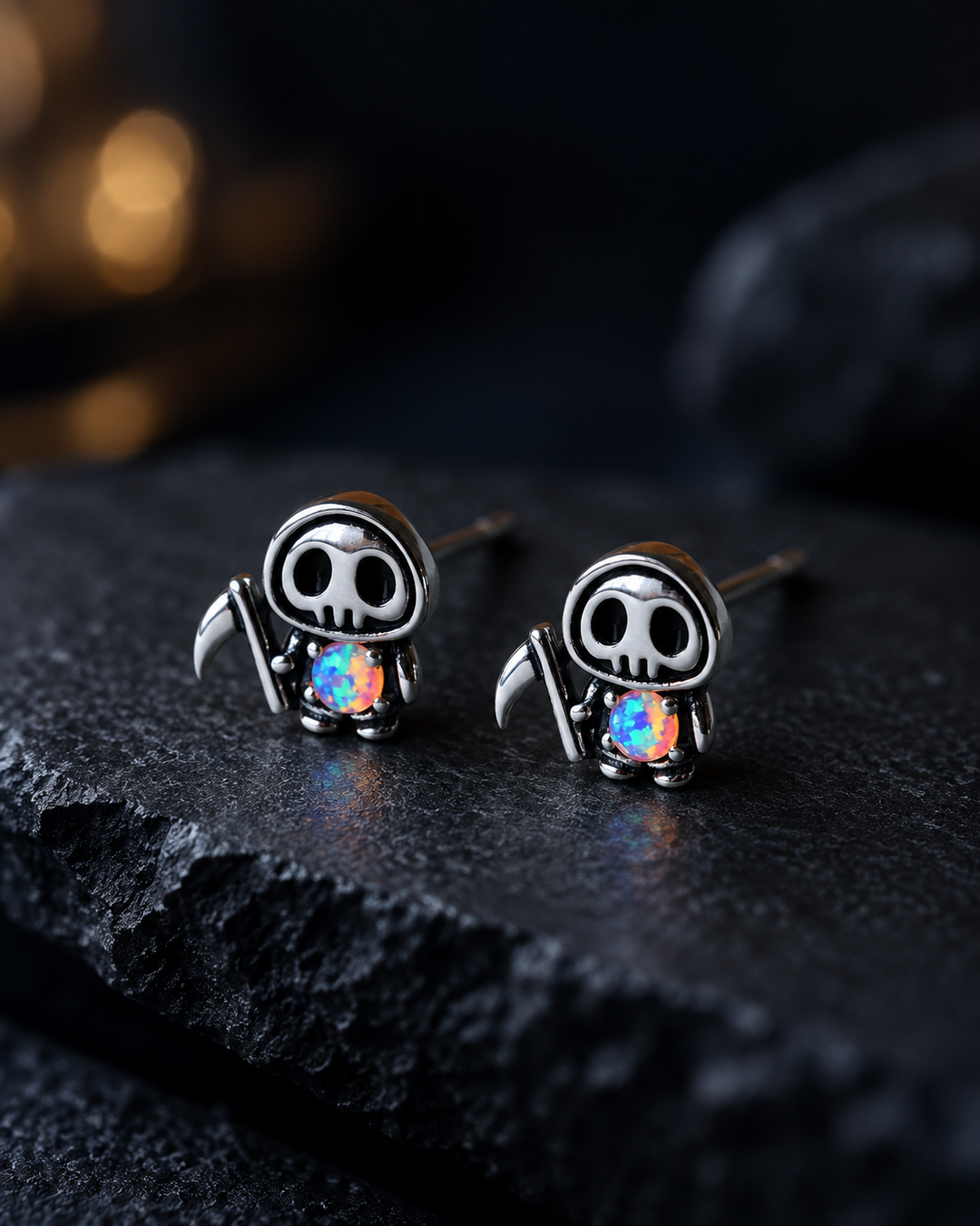 Grim Reaper Opal Stud Earrings