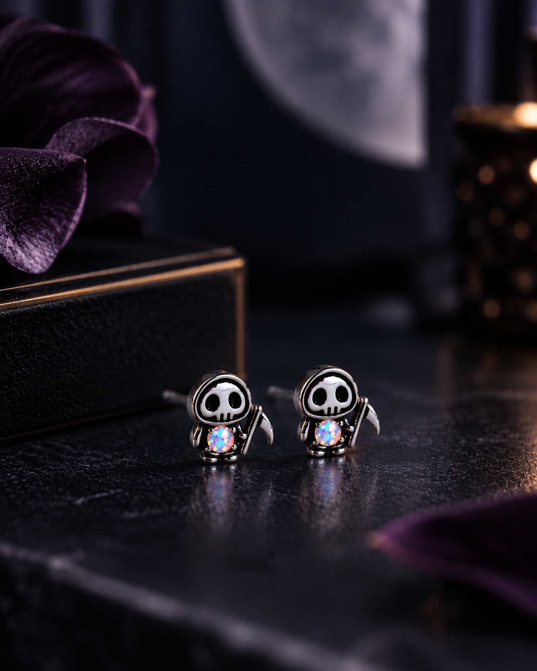 Grim Reaper Opal Stud Earrings