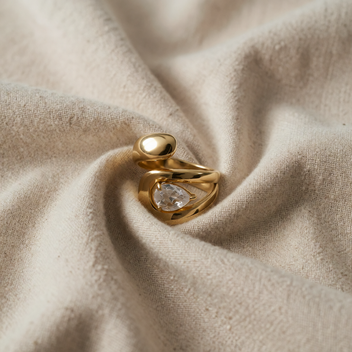 Timeless Gold Teardrop Cubic Zirconia Ring