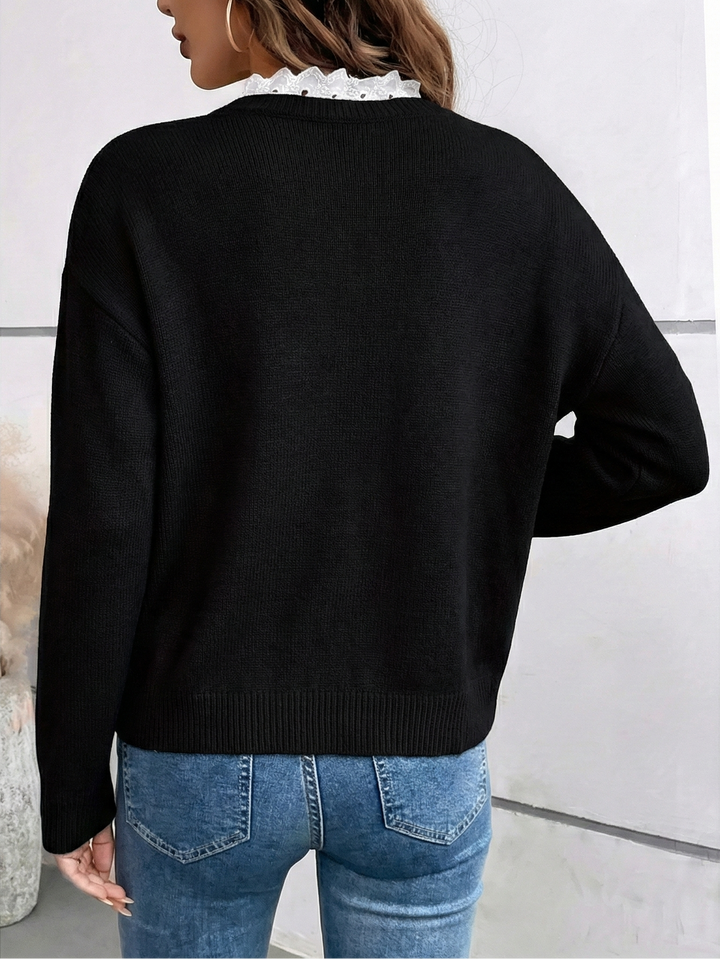 Marielle | Lace Trim V Neck Jumper