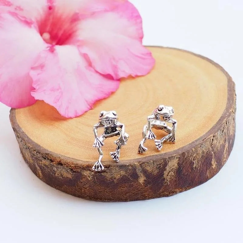 Mode 3D Zilver Retro Leuke Kikker Earring Gothic Dier Piercing Stud Dangle Bericht Oorbel Vrouwelijke Charme Sieraden Gift