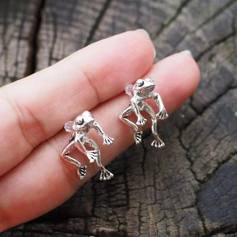 Mode 3D Zilver Retro Leuke Kikker Earring Gothic Dier Piercing Stud Dangle Bericht Oorbel Vrouwelijke Charme Sieraden Gift