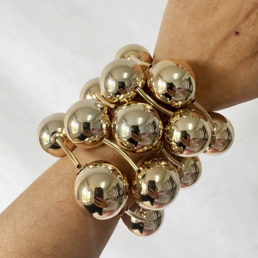 Kaimei 2026 Mode Sieraden 18K Verguld Punk Grote Chunky Ballen CCB Armband 30mm Super Grote Bubble Chubby Bangles