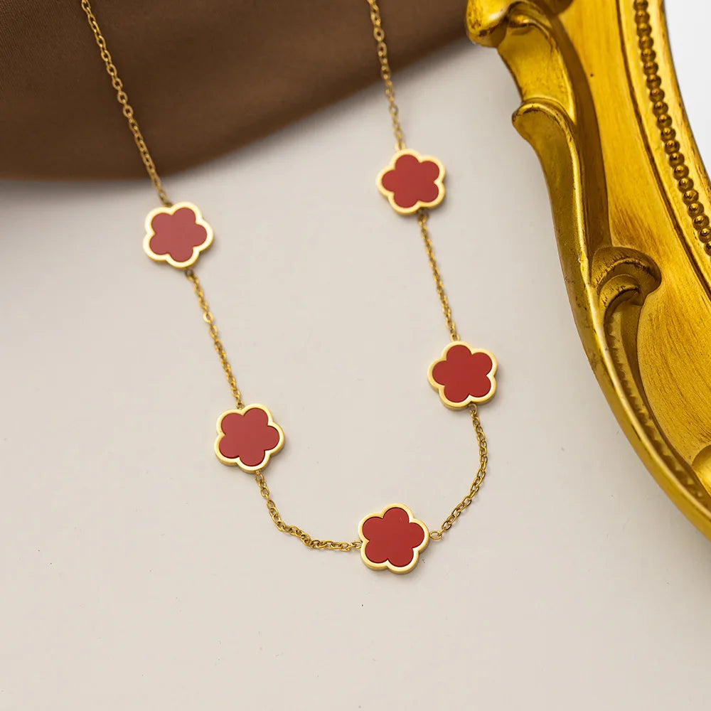 Five-Petal Clover Station Necklace