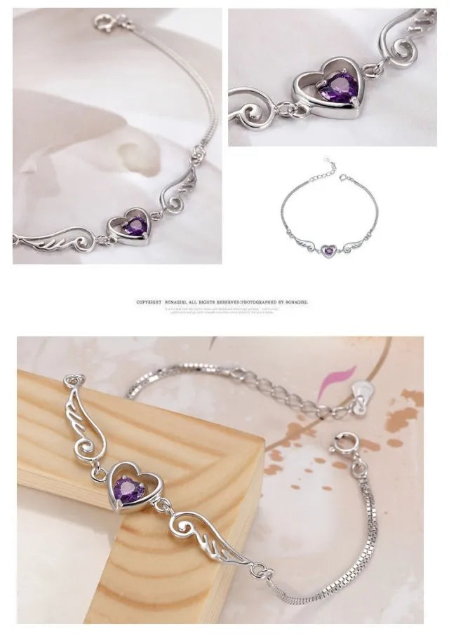 Crystal Heart Wing Bracelet